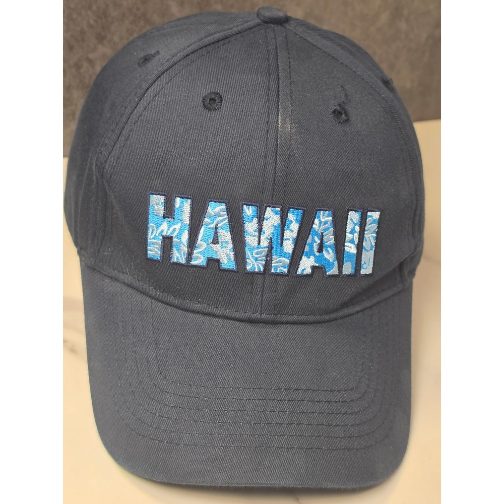 Hawaiian‎ Headwear Navy Blue Hawaii Floral Embroidered Snapback Hat Mens Cap